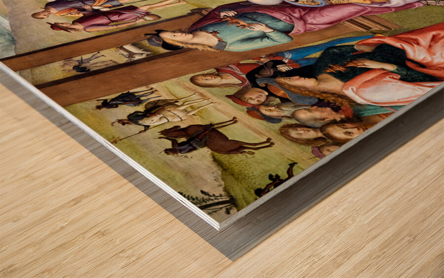 Città della Pieve Umbria Italy. Santa Maria dei Bianchi church. Adoration of the Magi fresco by Perugino Wood print