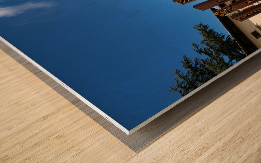 Todi Umbria Italy. Concattedrale della Santissima Annunziata. Cathedral. Piazza del Popolo. The statue Quattro Stele by Arnaldo Pomodoro Wood print