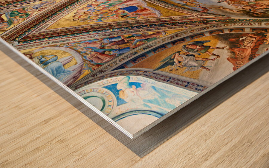 Orvieto Umbria Italy. The vault of the chapel of the Madonna di San Brizio frescoed by Fra Angelico and Benozzo Gozzoli Wood print