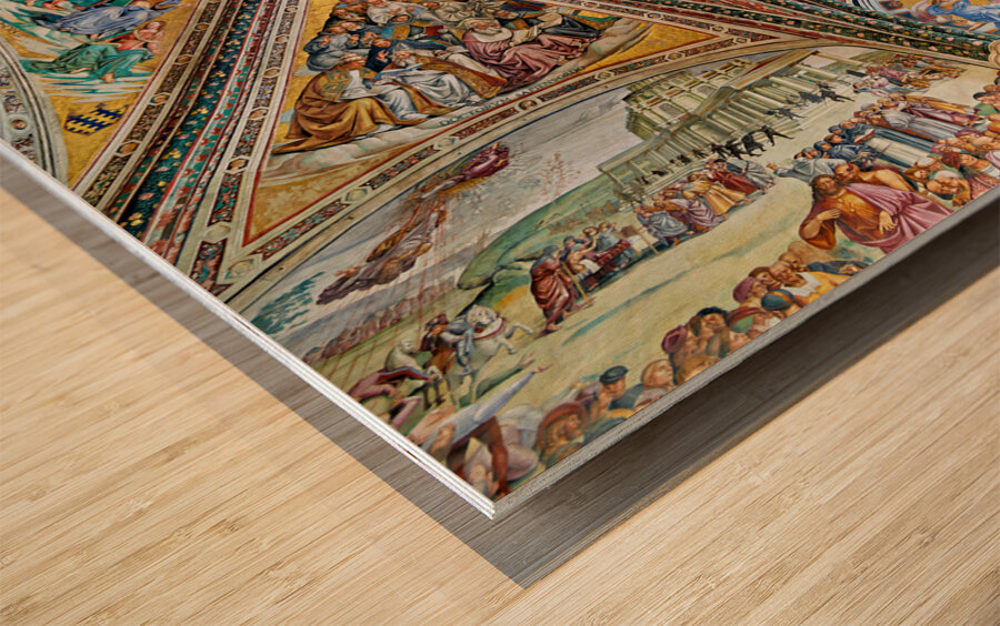 Orvieto Umbria Italy. The vault of the chapel of the Madonna di San Brizio frescoed by Fra Angelico and Benozzo Gozzoli Wood print