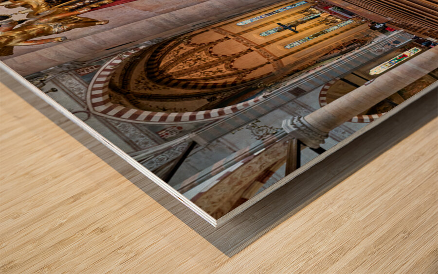 Verona Veneto Italy. The Basilica of Saint Anastasia. Madonna statue Wood print