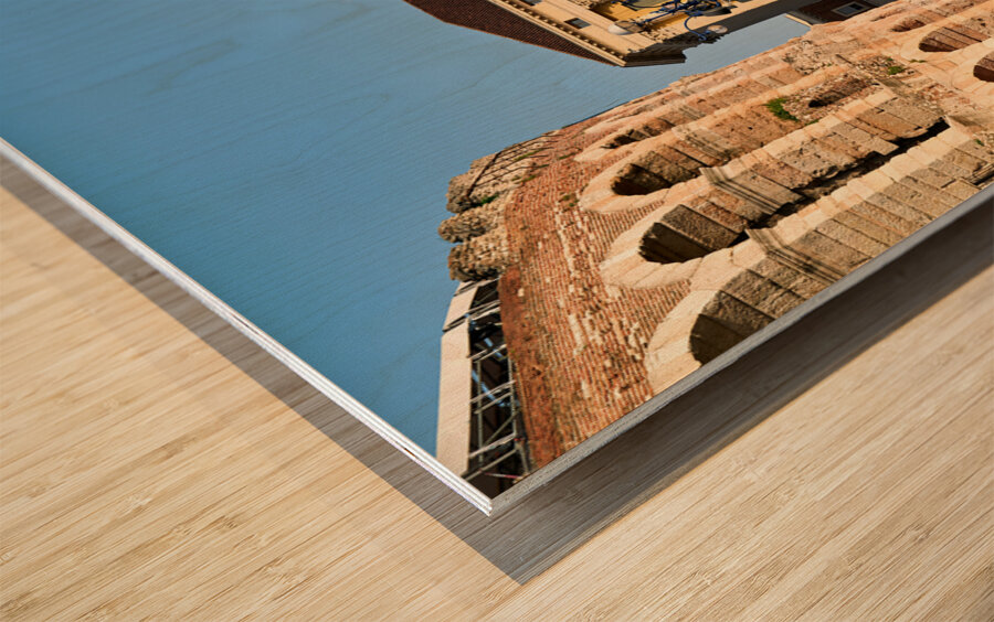 Verona Veneto Italy. The Verona Arena - Roman Amphitheatre and the Town Hall Wood print