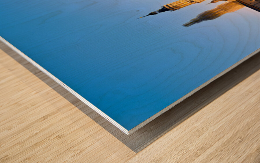 Zaragoza. Saragossa. Aragon. Spain. Cathedral Basilica of Our Lady of the Pillar and river Ebro at sunset Wood print