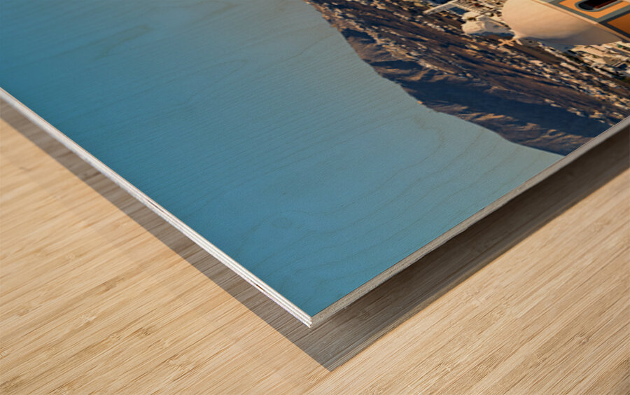 Iconic Santorini village and church overlooking caldera. Wood print