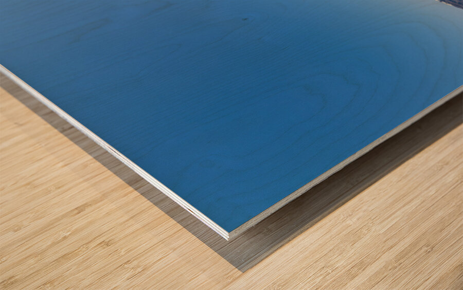 Iconic blue domes and white architecture of Santorini Greece. Wood print