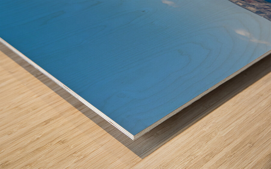 Santorini bell tower overlooking the Aegean Sea. Wood print