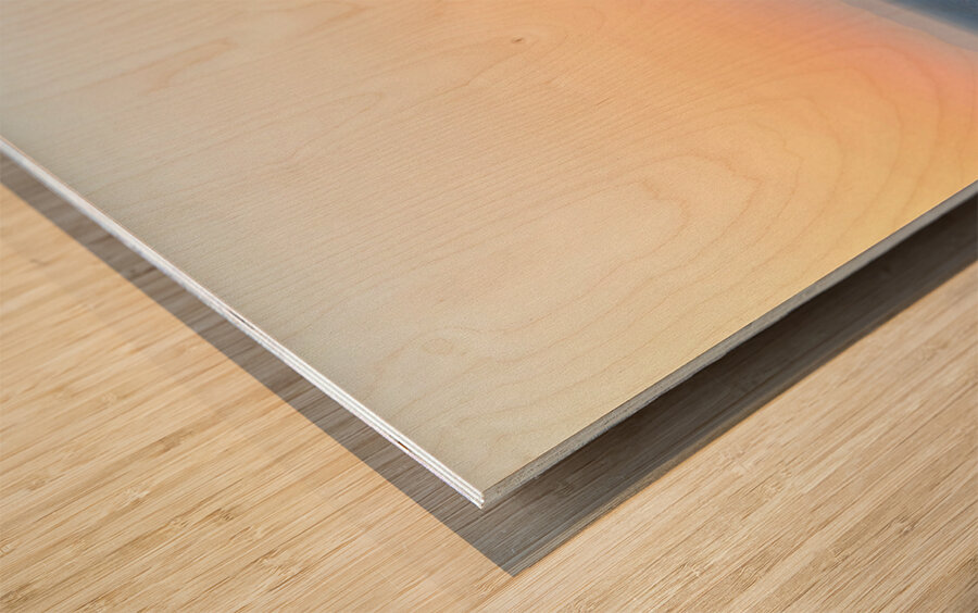 Oia Santorini: White buildings windmills and sunset over the  Wood print