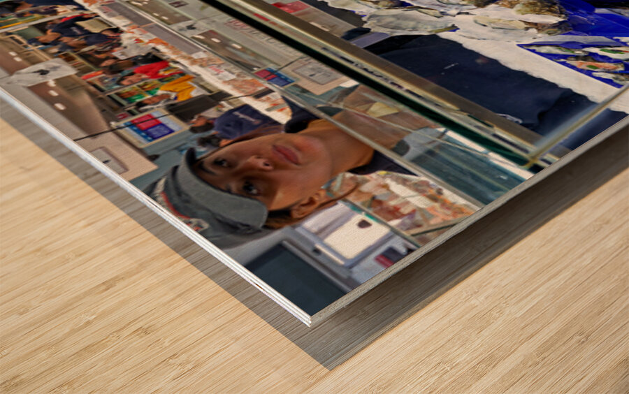 Fresh oysters on display at a seafood market. Wood print