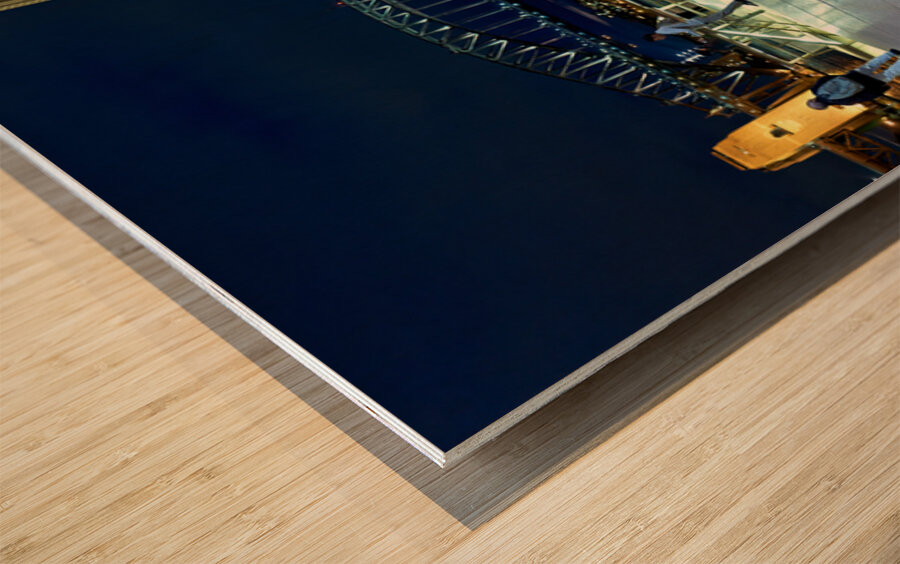 Sydney Opera House and Harbour Bridge at night. Wood print