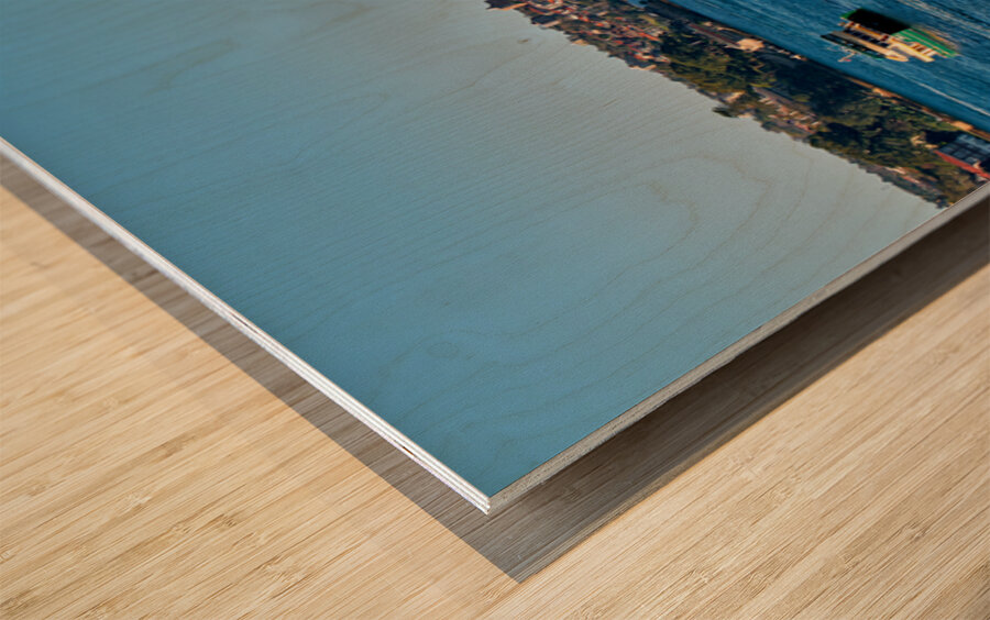 Sydney Opera House and ferries on a sunny day. Wood print