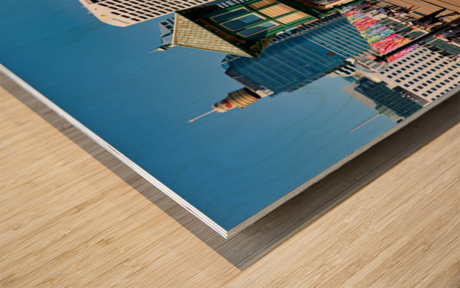 Sydney Harbour with boats and buildings on a sunny day. Wood print