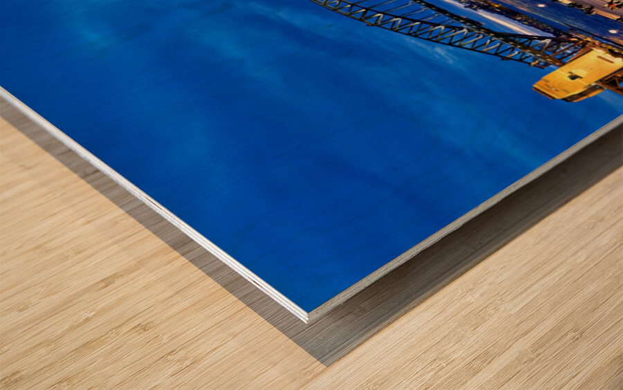 Sydney Opera House and Harbour Bridge at dusk. Wood print