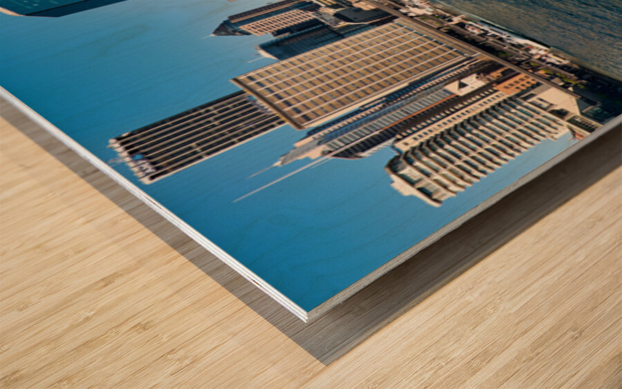 Sydney skyline viewed from a ferry on a sunny day. Wood print