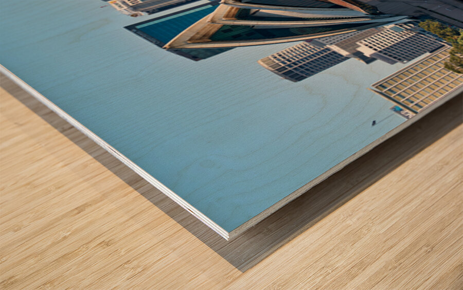 Sydney Opera House and city skyline on a clear day. Wood print