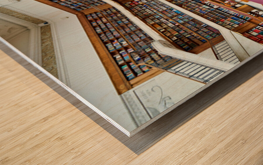 Grand library in Sydney with tall bookshelves and study areas Wood print