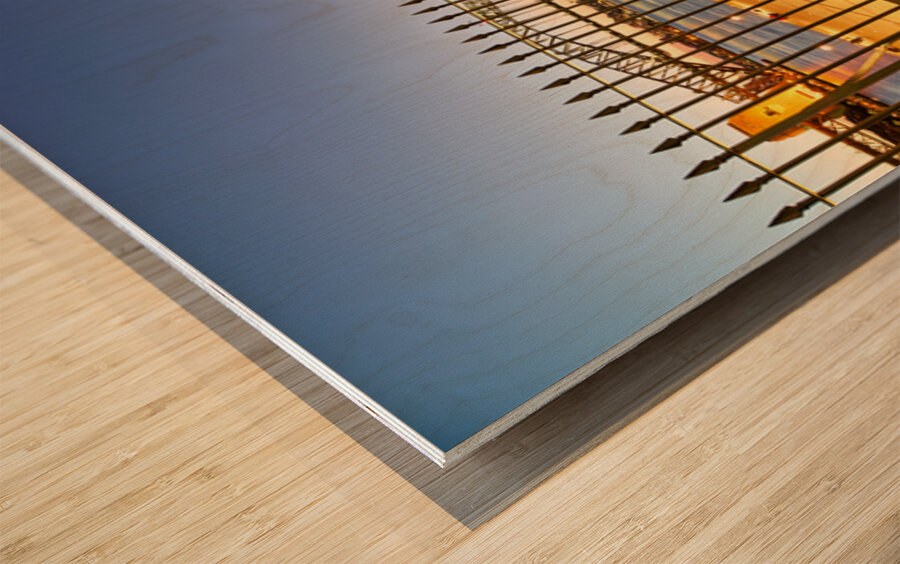 Sydney Opera House and Harbour Bridge at dusk. Wood print