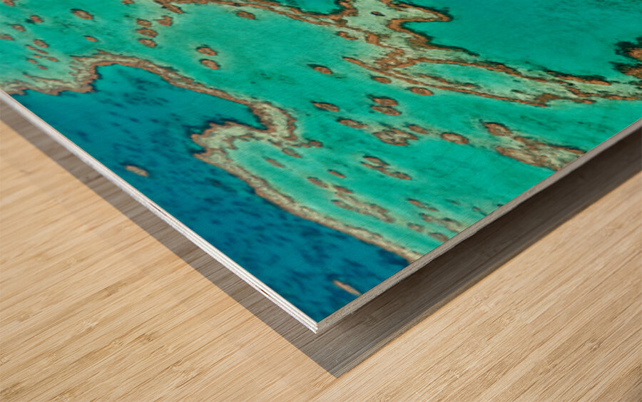 Aerial view of Heart Reef Great Barrier Reef Australia. Wood print