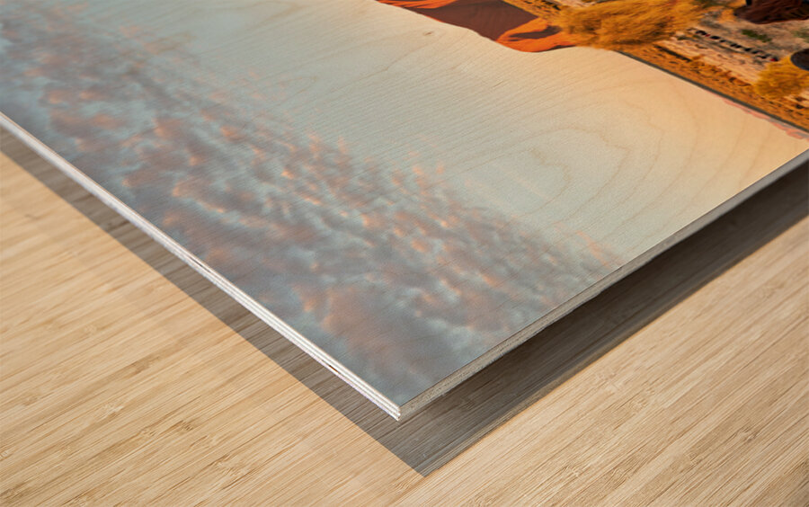Tourists watch Uluru glow at sunrise. Wood print