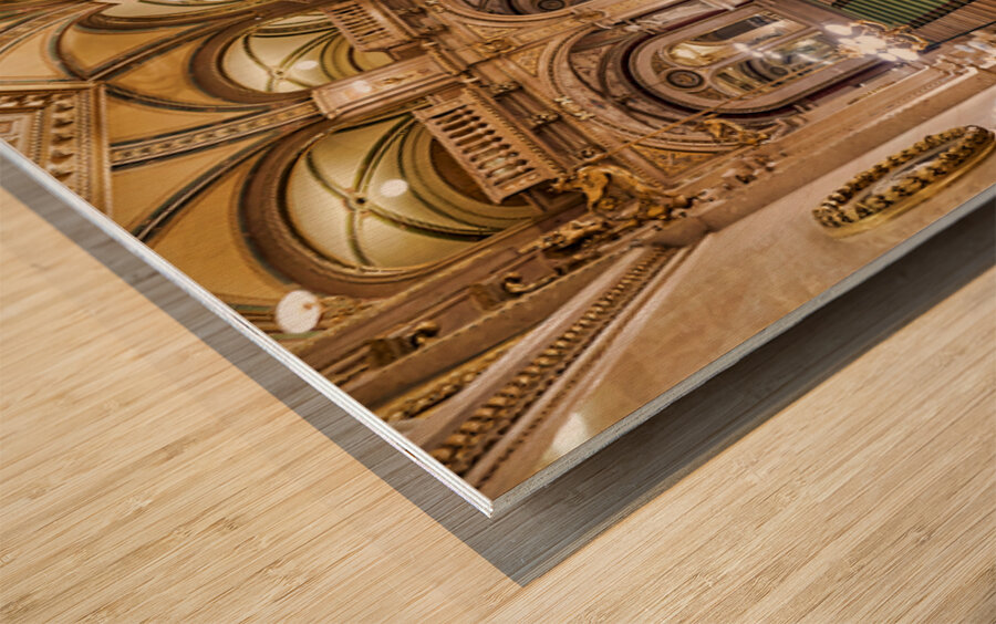 Opulent grand staircase in a historic opera house. Wood print