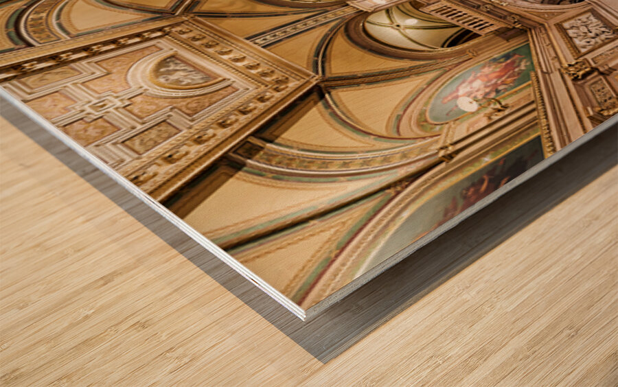 Luxurious ornate interior with grand staircase and classical st Wood print