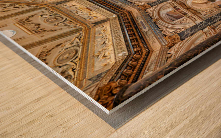 People dining in a grand ornate museum cafe. Wood print