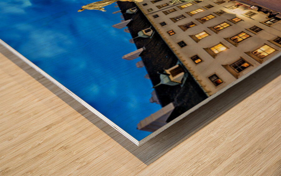 Hofburg Palace square at night with illuminated buildings and st Wood print