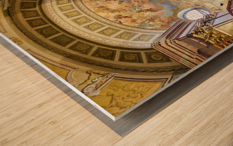 Grand historic library interior with ornate architecture and fre Wood print