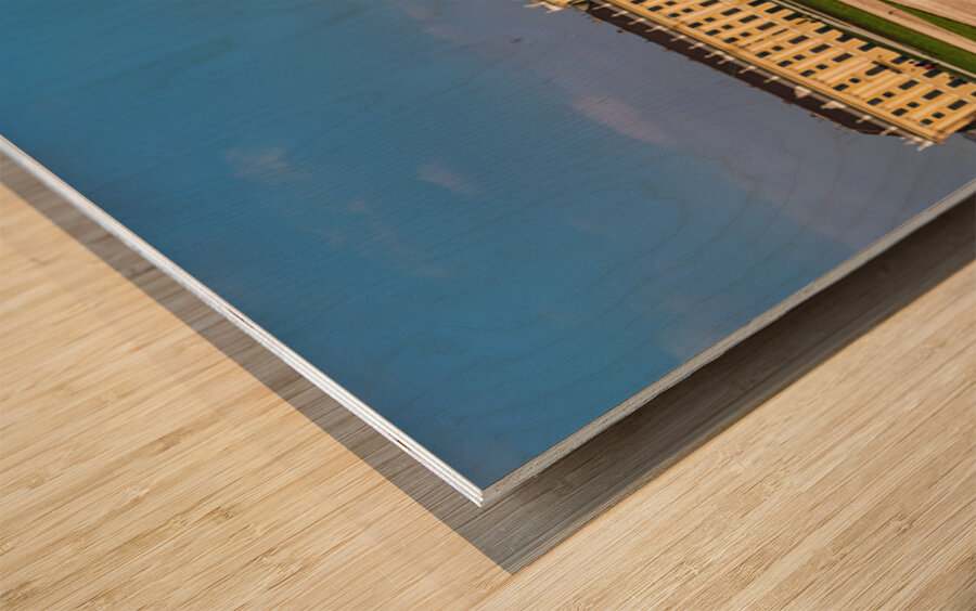 Schönbrunn Palace Vienna with statues and autumn trees. Wood print