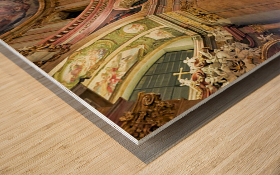 Grand Baroque church interior richly decorated with frescoes an Wood print