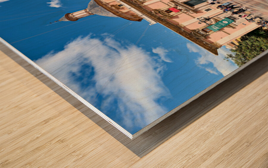 Valencia scene in Plaza de la Virgen with famous sites and peopl Wood print