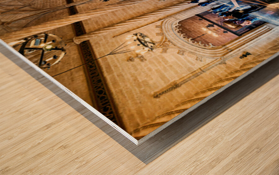 Visitors explore Lonja de la Seda in Valencia Spain Wood print