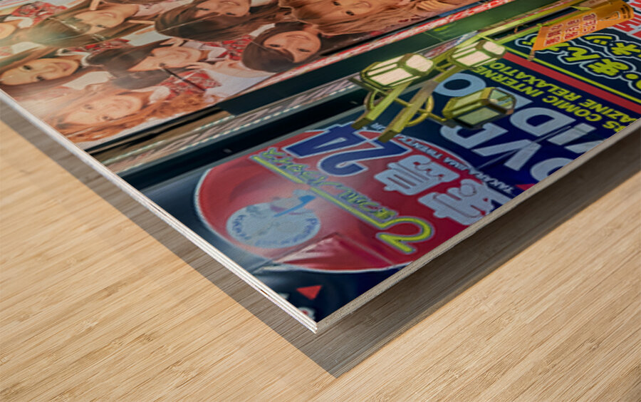 Nightlife in Shinjuku district reveals adult show venue in Tokyo Wood print