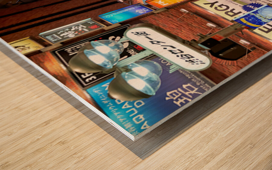 Neon lights shine bright in Shibuya district at night in Tokyo Wood print