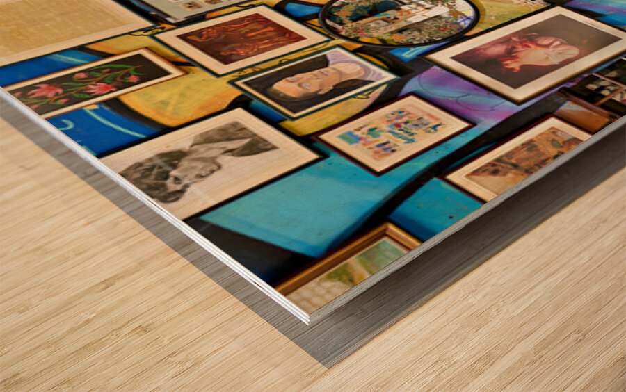 Flea market scene in Monastiraki Athens with colorful wall art Wood print