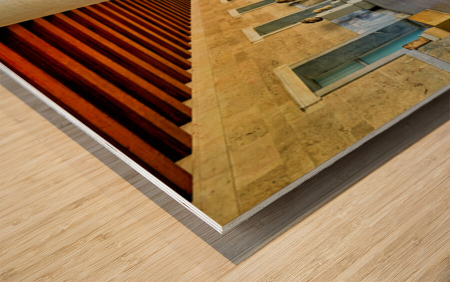 Walking through the Stoa of Attalos in Ancient Agora Athens Gre Wood print