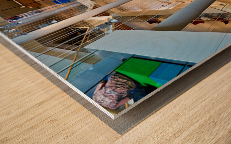 Visitors explore the Stavros Niarchos Foundation in Athens Wood print