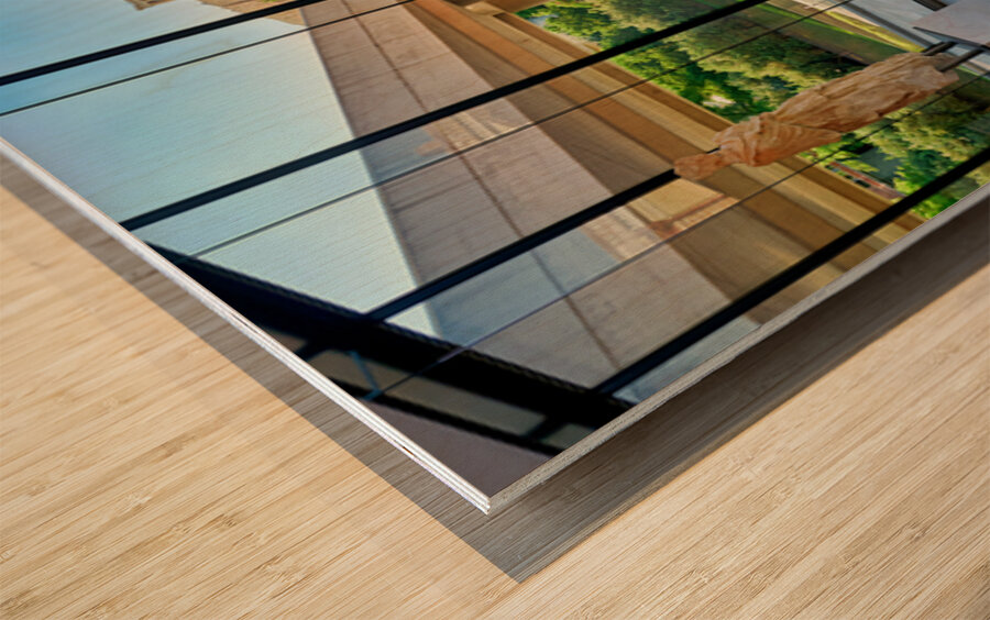 View of the acropolis from the acropolis museum in athens greece Wood print