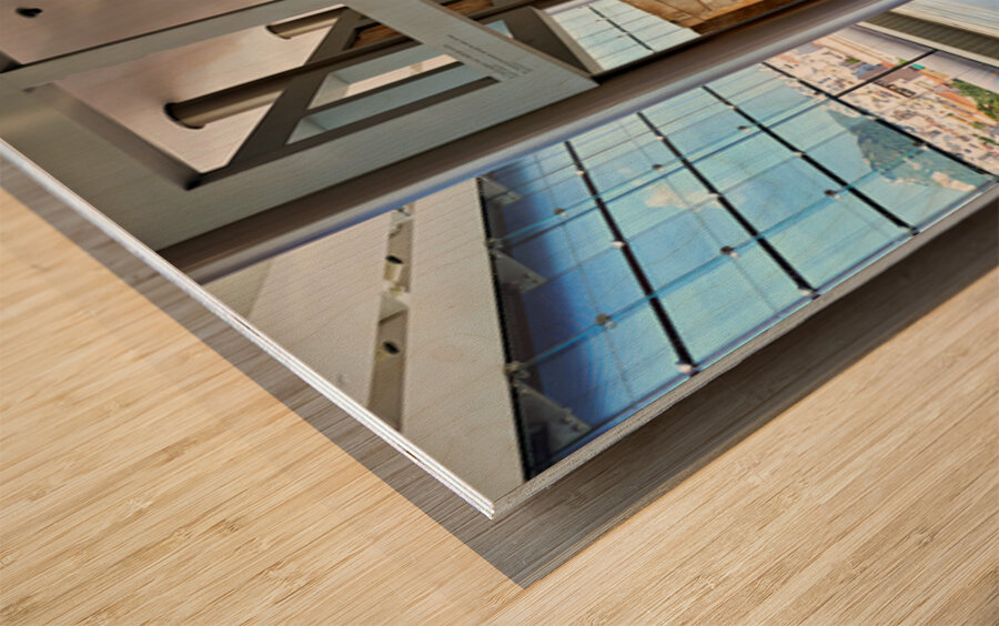 Visitors explore sculptures at Acropolis Museum in Athens Greece Wood print