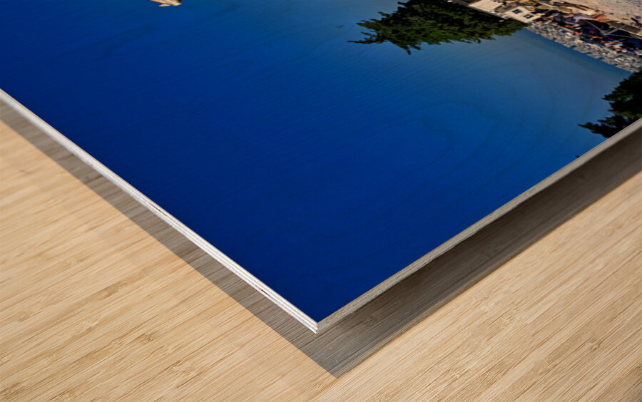 Visitors explore the Parthenon at the Acropolis in Athens Greece Wood print