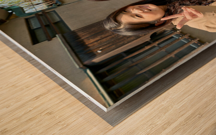 Young girls smiling in Kyoto while enjoying the day together Wood print