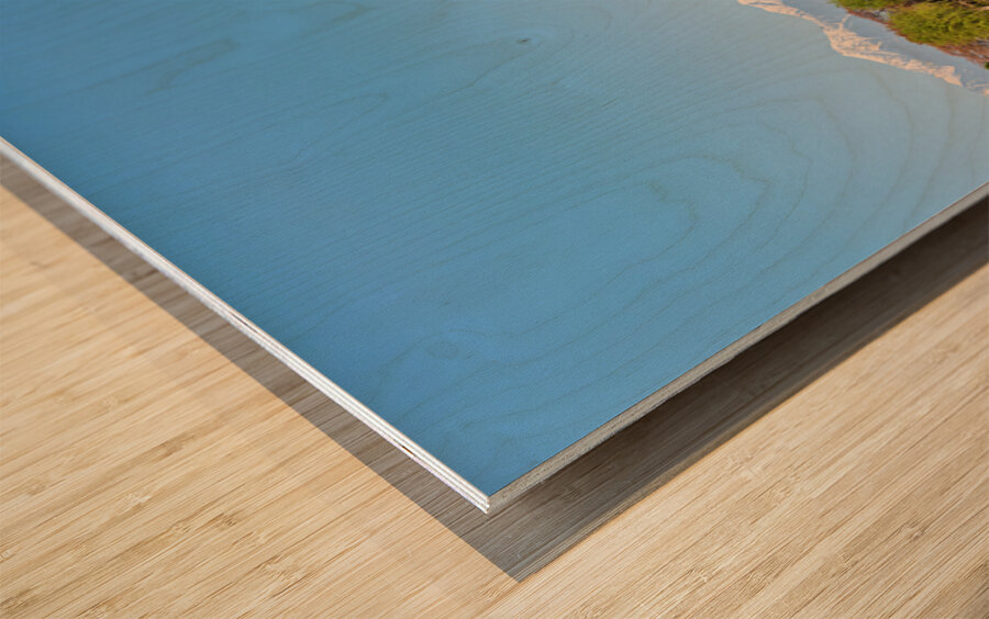 Matsumoto Castle stands beside water with mountains in the dista Wood print