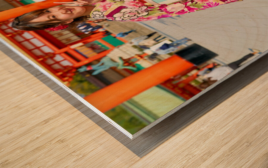 Young women enjoy Fushimi Inari Taisha Shrine in Kyoto Japan Wood print