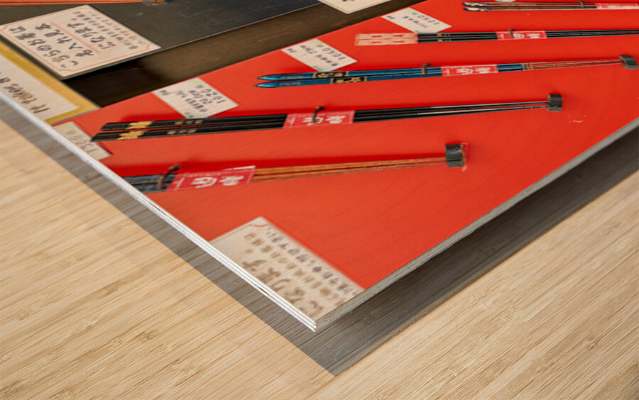 Traditional chopsticks displayed for sale in Miyajima Japan Wood print