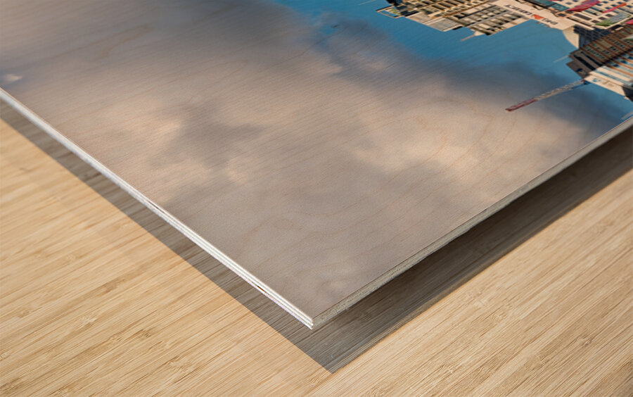 Sydney Harbour skyline with bridge and flags. Wood print