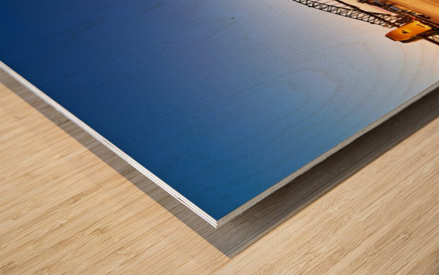 Sydney Opera House and Harbour Bridge at dusk. Wood print