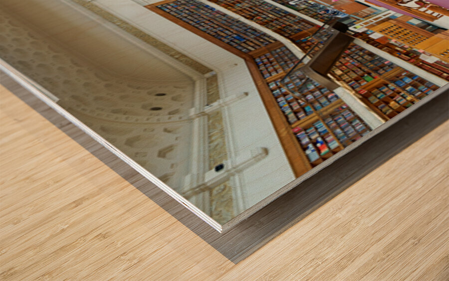 Grand library in Sydney with students and researchers at work Wood print