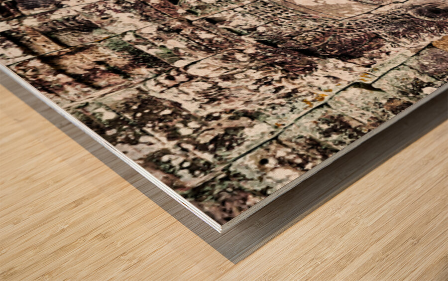 Ancient Khmer stone face Bayon temple. Wood print