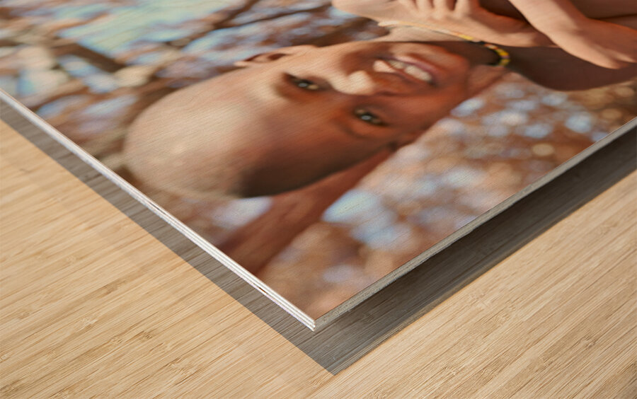 Portrait of Himba woman and child in Kunene region of Namibia Wood print