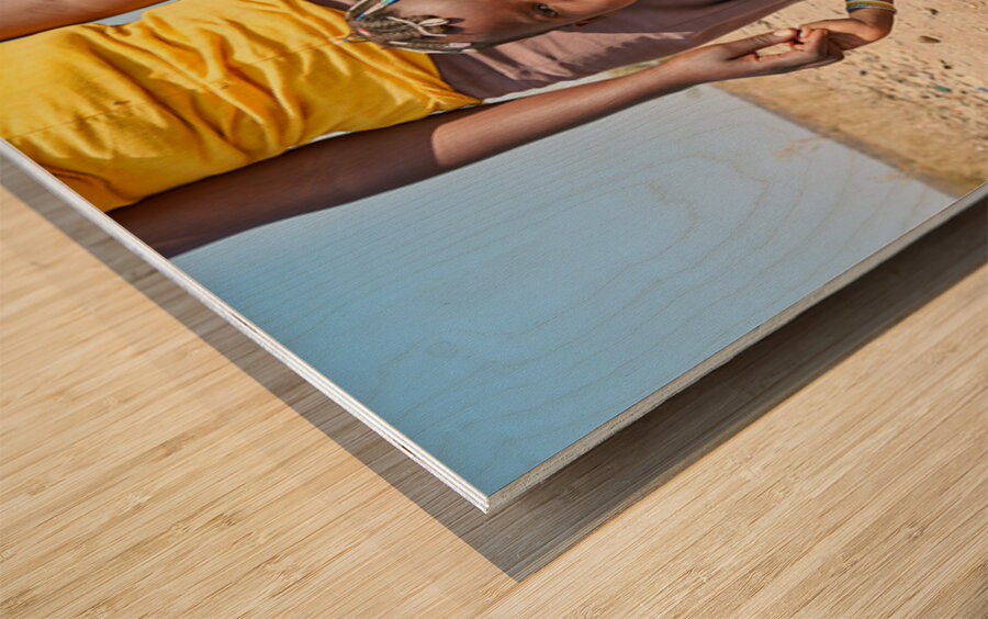 Portrait of Zemba Bantu child and mother in Kunene Region Namibi Wood print