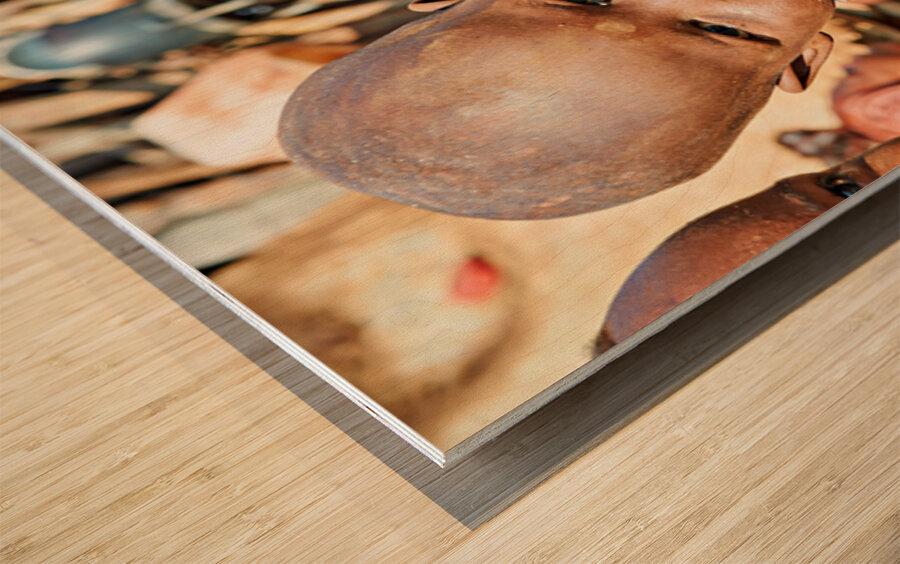 Portrait of child in Himba village in Kunene region of Namibia Wood print